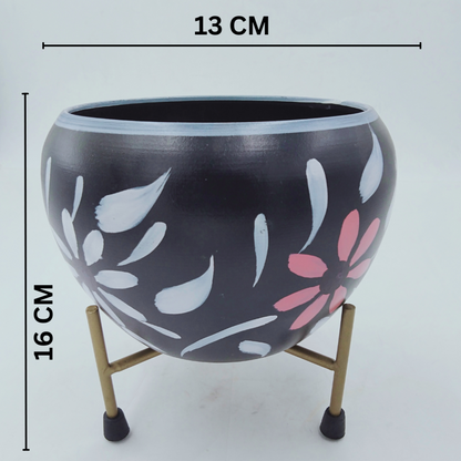 Meena Pot Designer Indoor Plant Pot Multi Color with Stand - Table Top Decorative Metal Plant Pots for Living Room, Balcony and Garden