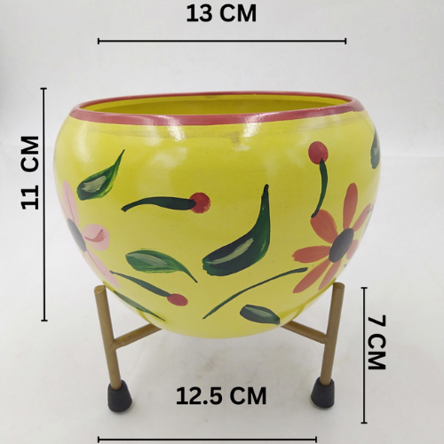 Meena Pot Designer Indoor Plant Pot Multi Color with Stand - Table Top Decorative Metal Plant Pots for Living Room, Balcony and Garden