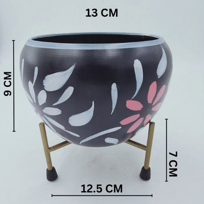 Meena Pot Designer Indoor Plant Pot Multi Color with Stand - Table Top Decorative Metal Plant Pots for Living Room, Balcony and Garden